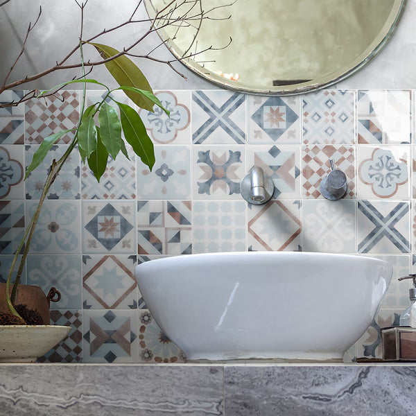 Smart Tiles Peel And Stick Backsplash Vintage Parma Tiles Ceramic Look 9 in x 9 in Multi-Colored 4-Pack (Area Coverage: 2.25 sq.ft.)