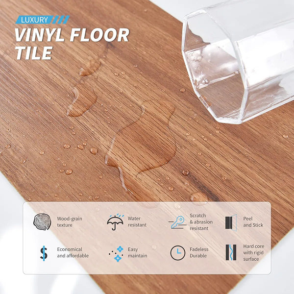 36-Pack 54 Sq.ft Peel and Stick Floor Tiles Vinyl Plank Flooring Wood Look, Adhesive and Waterproof Tile Sticker for Bedroom, Living Room, Kitchen, RV in Rosewood