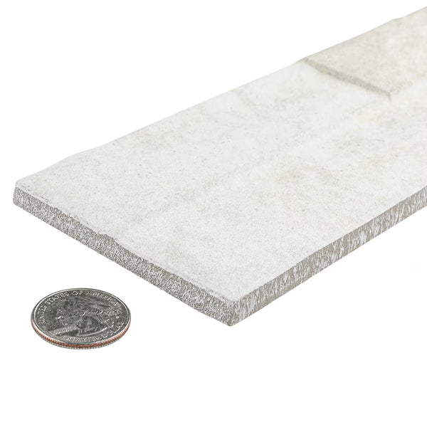 Merola Tile Ordino White Porcelain Tile 0.34 inch Thick 3.25 inch x 17.5 inch 9.6 sq. ft./Case Textured Stone Look Wall Tile