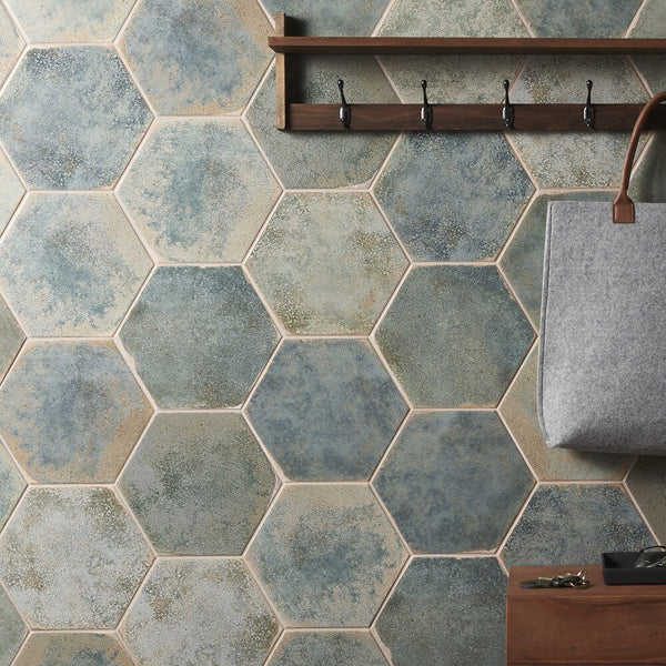 Ivy Hill Tile Mandalay Hex Green Porcelain Tile – 0.35 inch Thick, 9.13 inch x 10.51 inch, 8.07 sq.ft/Case – Polished Hexagon Finish