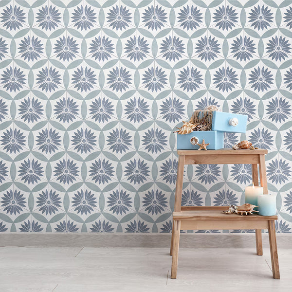 Merola Coco Hex Camellia Blue Porcelain Tile 0.35 inch Thick 7 inch x 8 inch 7.5 sq. ft./case Matte Hexagon Design