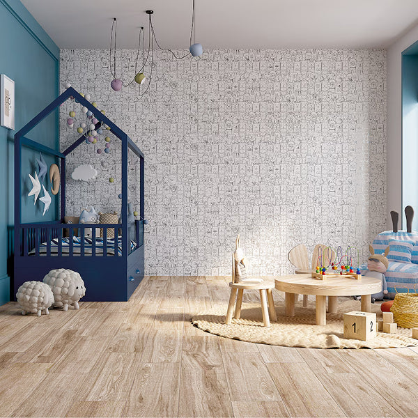 Modamo Gran Canaria White Dog Design Porcelain Floor and Wall Tile 10 inch x 10 inch x 0.35 inch – 10.76 sq. ft./Case, Polished Decorative Finish