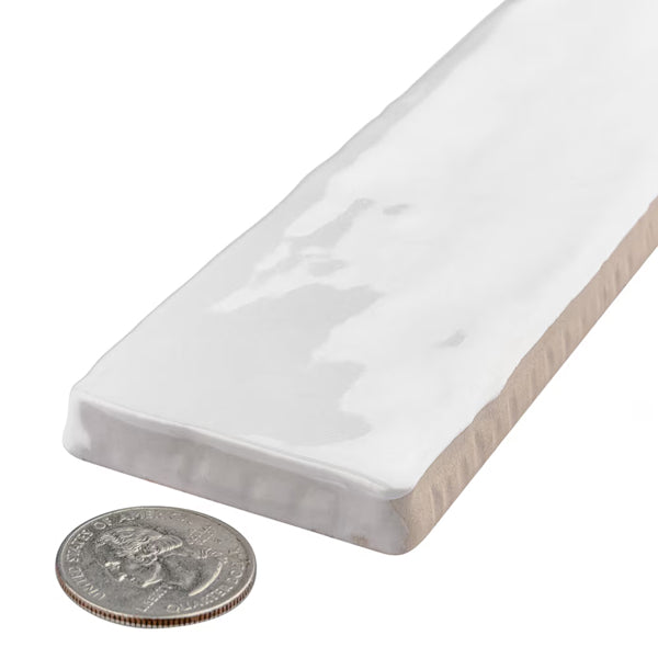 Merola Tile Chester Bianco 2 inch x 10 inch Ceramic Wall Tile 13.44 sq ft/case – Glossy Subway Style Finish