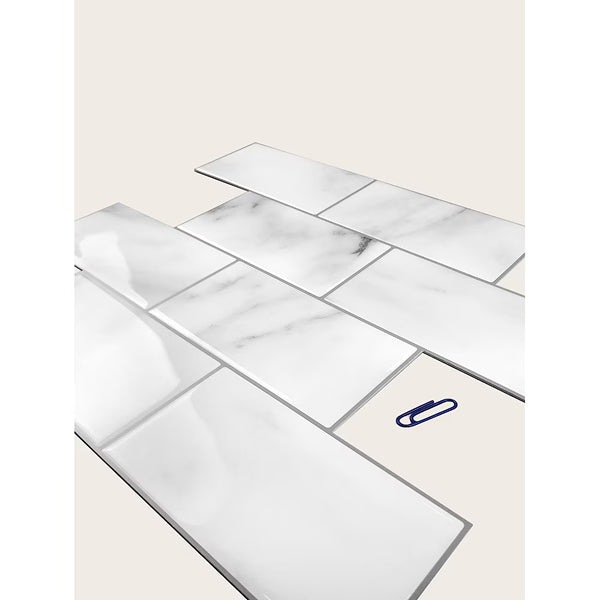 Mureno Dimensions White Marble Subway Peel and Stick Rigid Vinyl Tiles 4 Pack