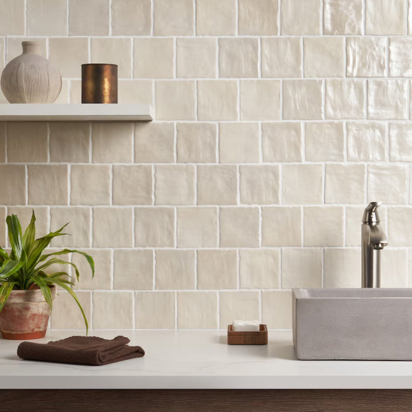 Ivy Hill Amagansett Cream Mixed Finish Ceramic Wall Tile 4 inch x 4 inch 0.35 inch Thick 5.38 sq ft/case