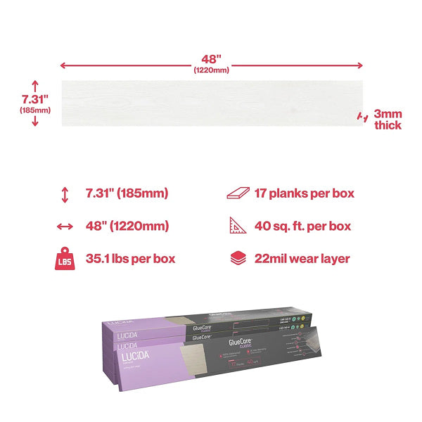 GlueCore Classic 22mil x 7.3" W x 48" L Glue Down Vinyl Tile Flooring