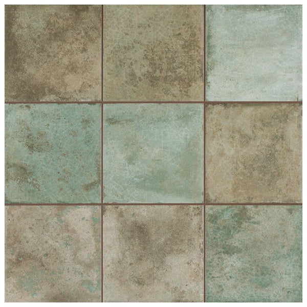 Merola Tile Kings Etna Encaustic 13.13 inch x 13.13 inch Sage Ceramic Floor and Wall Tile 12.29 sq ft/case – Vintage Pattern Matte Finish