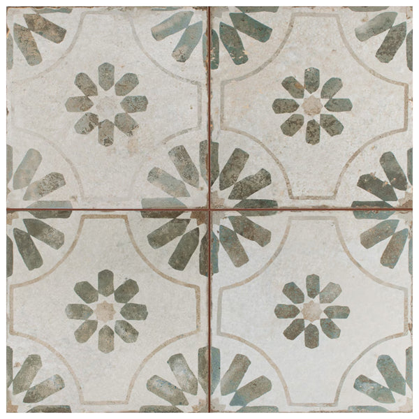 Merola Tile Kings Blume Encaustic Sage 17.63 inch x 17.63 inch Ceramic Floor and Wall Tile (10.95 sq. ft./case)