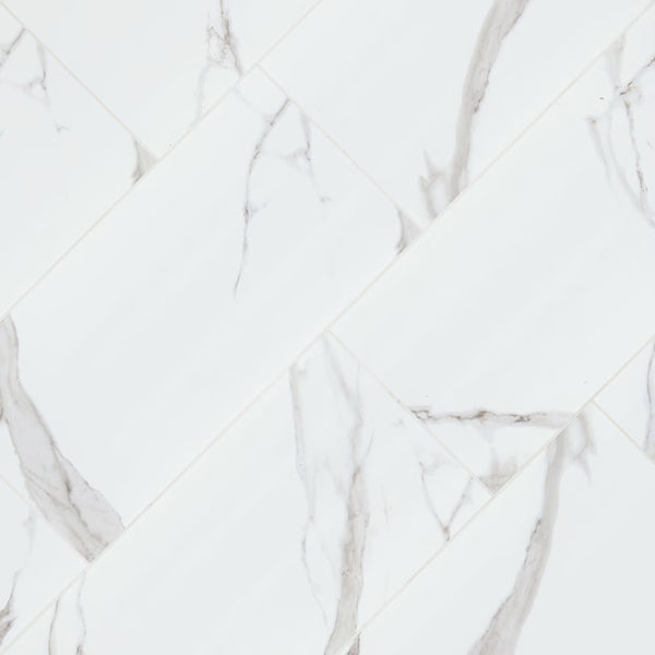 MSI Stone ULC Dymo Statuary White Glossy Ceramic Wall Tile 12 inch x 24 inch – 16 sq.ft./case Marble Look High Gloss