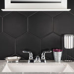 Charger l'image dans la visionneuse de galerie, Merola Tile Textile Basic Hex Black Porcelain Tile 8.63 inch x 9.88 inch – 11.5 sq. ft. per Case Glossy Stone-Look Finish