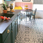 Load image into Gallery viewer, Merola Tile Arte Black Porcelain Floor and Wall Tile 9.75 inch x 9.75 inch 10.88 sq. ft./Case Satin Encaustic Look Square Tile