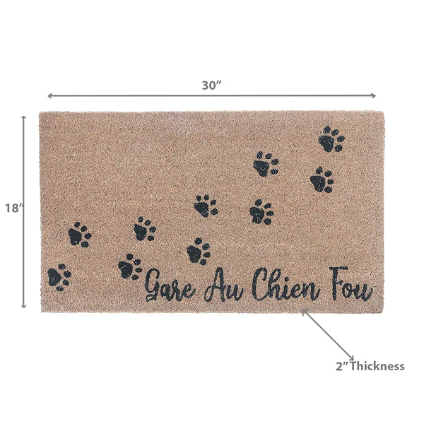 IH Casa Decor Casa Modern 18 inch x 30 inch Coir Door Mat Gare Au Chien Fou Paws