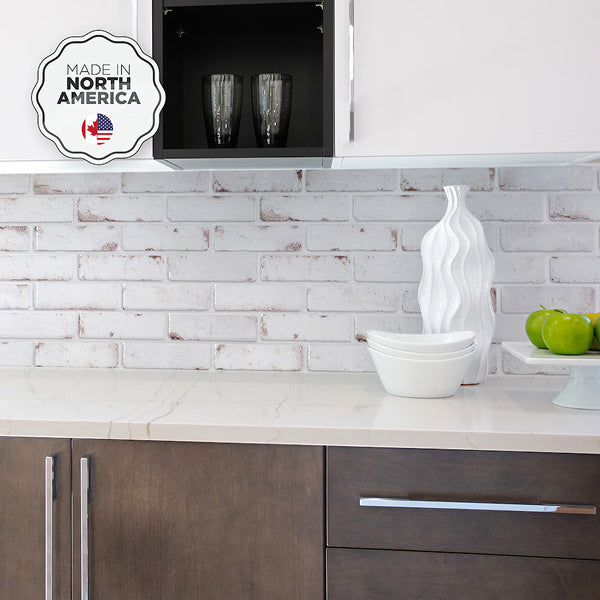 Smart Tiles Peel And Stick Backsplash Brik Toscana Tiles, Ceramic Look, 21.28In X 10.86In, White, 2-Pack