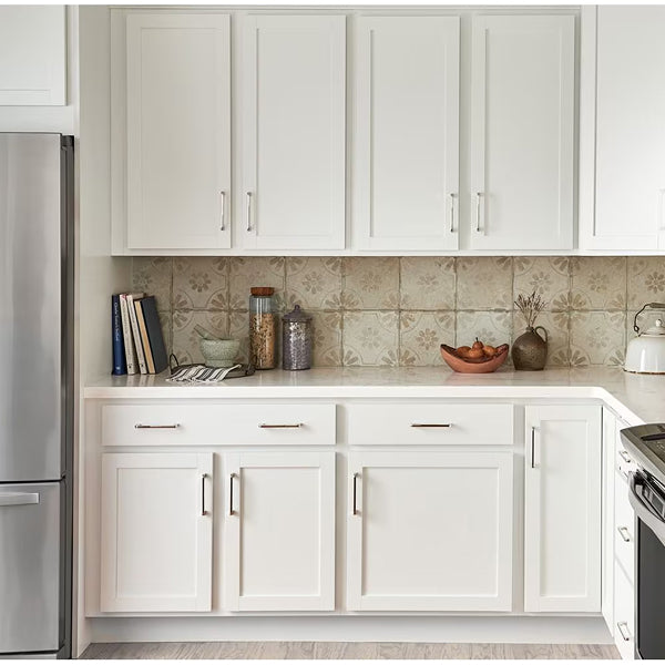 Merola Tile Kings Blume Encaustic White Ceramic Floor and Wall Tile 0.39 inch Thick 17.63 inch Wide 10.95 sq ft/case Matte Textured Finish