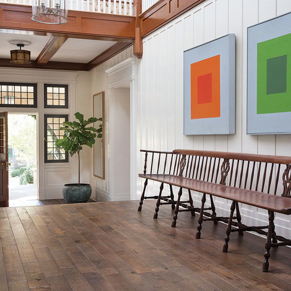 Monterey French Oak wide plank solid hardwood flooring with matte finish and varying lengths
