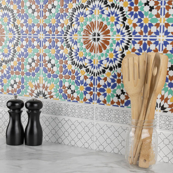 Merola Tile Sevillano Andalusia Ceramic Wall Tile 0.29 inch Thick 7.88 inch Wide 11.46 sq. ft. per Case – Glazed High Sheen Patterned Finish
