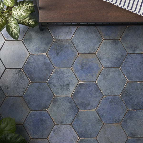 Ivy Hill Tile Mandalay Hex Blue Porcelain Tile – 0.35 inch Thick, 9.13 inch x 10.51 inch, 8.07 sq.ft/Case – Polished Hexagon Finish