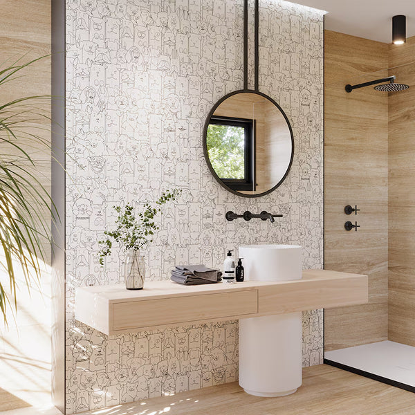 Modamo Gran Canaria White Dog Design Porcelain Floor and Wall Tile 10 inch x 10 inch x 0.35 inch – 10.76 sq. ft./Case, Polished Decorative Finish