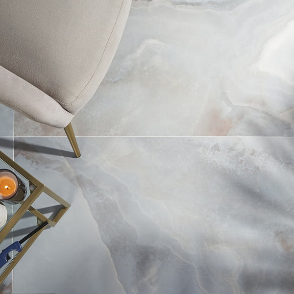 Ivy Hill Tile Jume Onyx Pearl Porcelain Tile – 0.39 inch Thick, 24 inch x 48 inch, 15.49 sq.ft/Case – Polished Onyx Look Finish