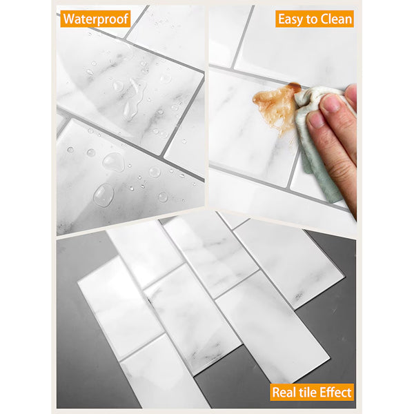 Mureno Dimensions White Marble Subway Peel and Stick Rigid Vinyl Tiles 4 Pack