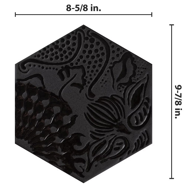 Merola Tile Gaudi Lux Hex Black 8-5/8 inch x 9-7/8 inch Patterned Porcelain Floor and Wall Tile (11.56 sq. ft./Case)