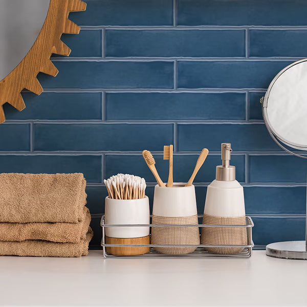 Merola Tile Castillo Denim 3 inch x 12 inch Ceramic Wall Tile – 5.72 sq. ft. per Case, Glossy Handmade Subway Look