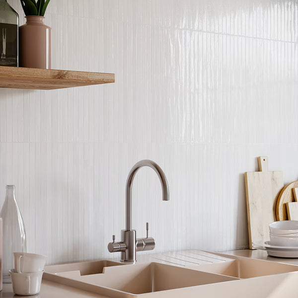 Ivy Hill Tile Vistaio Blanco White 5.27 in. x 17.71 in. Glossy Ceramic Mosaic Wall Tile – 0.64 Sq. Ft. per Tile, Polished Low Sheen Finish
