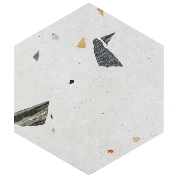 Merola Tile Sonar Hex White 8.63 inch x 9.88 inch Porcelain Floor and Wall Tile 11.5 sq ft per Case Terrazzo Look