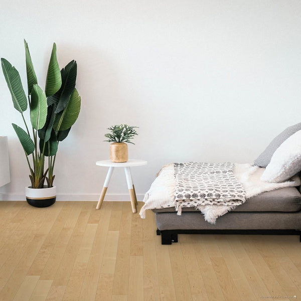 Natural Solid Maple hardwood flooring with matte finish and varying plank lengths








