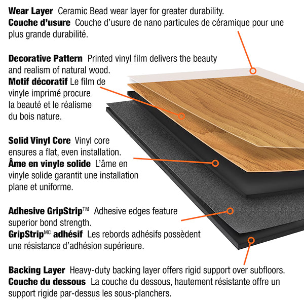 TrafficMaster Hemlock Hickory 3.8mm x 6 in. W x 36 in. L 4MIL Adhesive Strip Water Resistant Luxury Vinyl Plank Flooring (24 sq.ft./case)