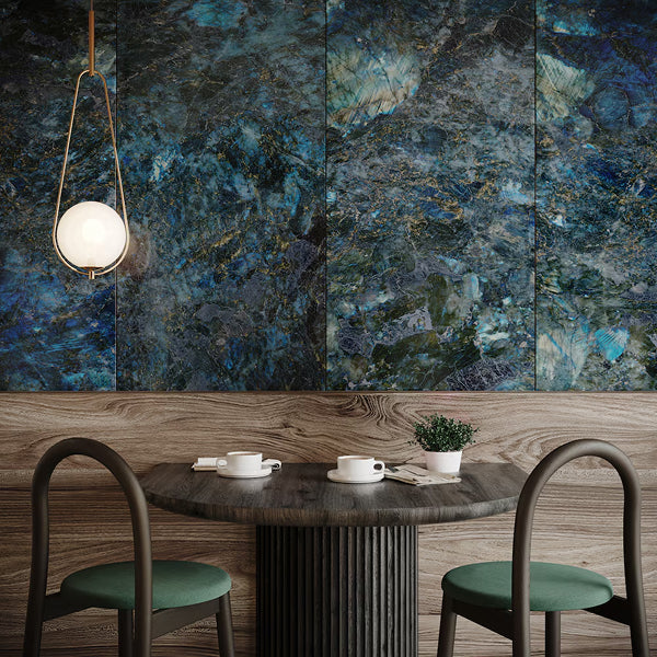 Ivy Hill Tile Jume Onyx Labradorite Blue Porcelain Tile – 0.39 inch Thick, 24 inch x 48 inch, 15.49 sq.ft/Case – Polished Onyx Look Finish