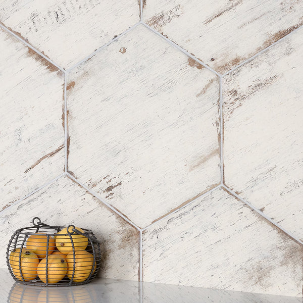 Merola Tile Retro Hex Blanc Porcelain Tile 14.13 inch x 16.25 inch – 11.05 sq. ft. per Case Matte Wood Look Finish