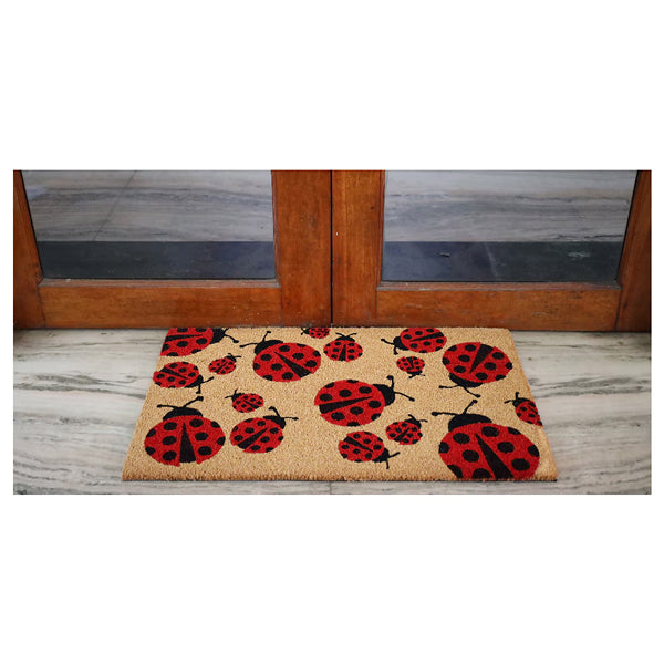 StyleWell 18 inch x 30 inch Ladybug Coir Door Mat – Natural Non-Slip Front Entrance Welcome Mat