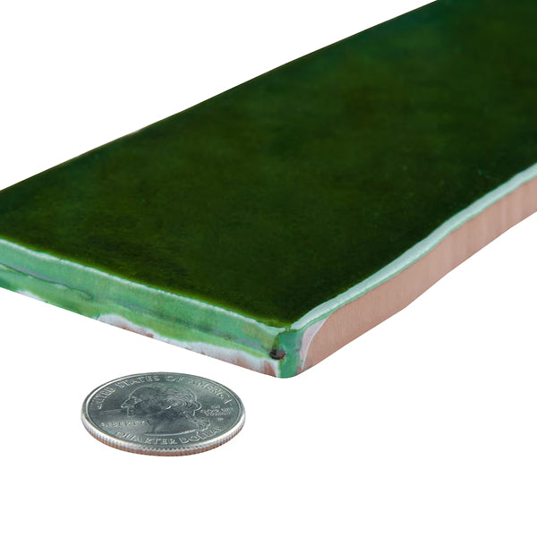 Merola Tile Viva Antic Verde Ceramic Wall Tile 0.35 inch Thick 3 inch Wide 4.16 sq ft/case Glossy Handmade Look