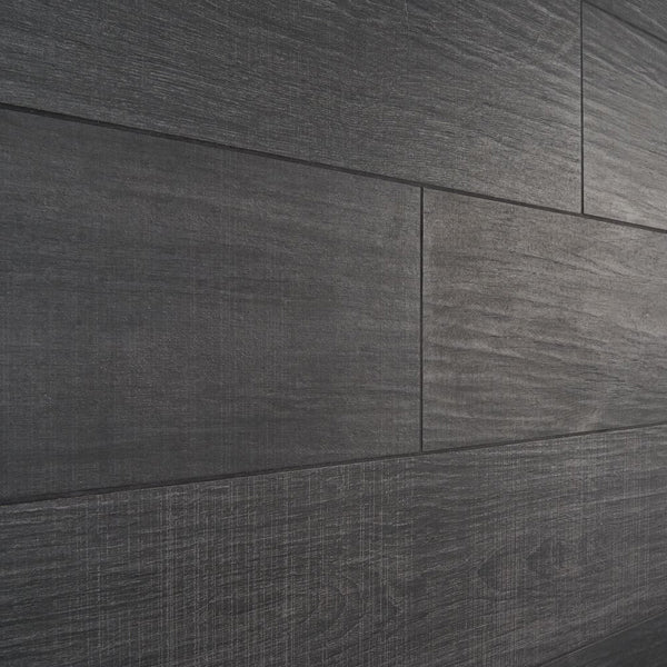 Ivy Hill Tile Montgomery Black Porcelain Tile 0.39 inch Thick 8 inch x 48 inch 15.49 sq ft/case Matte Wood Look