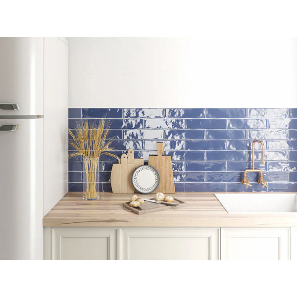 Modamo Santa Clara Glossy Blue Ceramic Wall Tile 0.315 inch Thick 2.87 inch Wide 6 sq. ft. per Case – Glossy Subway Finish