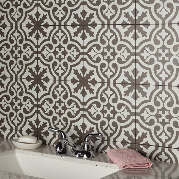 Merola Tile Berkeley Charcoal Brown Ceramic Floor and Wall Tile 17.63 inch Width 17.63 inch Length 13.14 sq ft/case Patterned Matte Finish