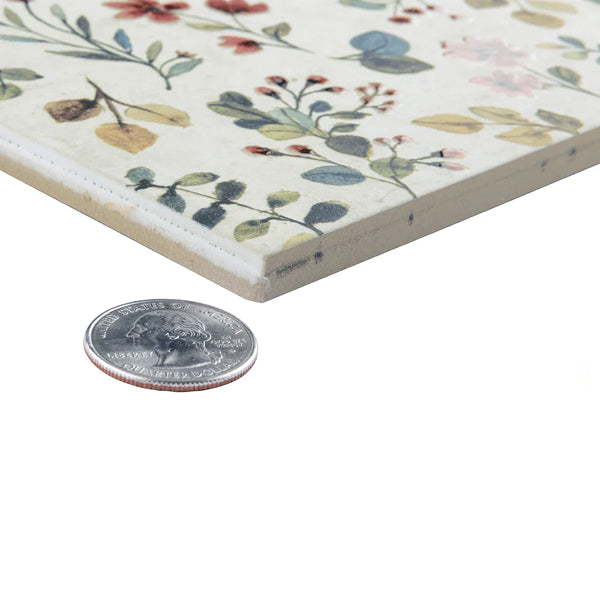 Merola Tile Sample Garden Whisper 9-3/4 inch x 9-3/4 inch Porcelain Floor and Wall Tile – Floral Pattern, Glazed Textured Finish Sample Tile