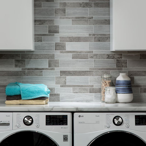 Aspect Collage Peel & Stick Vinyl Wall Tile in Mixed Grey Corridor