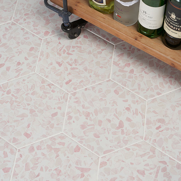 Ivy Hill Tile Fusion Hex Pink Terrazzo 9 inch x 10.5 inch Matte Porcelain Floor and Wall Tile 8.07 sq ft per Case Hexagon