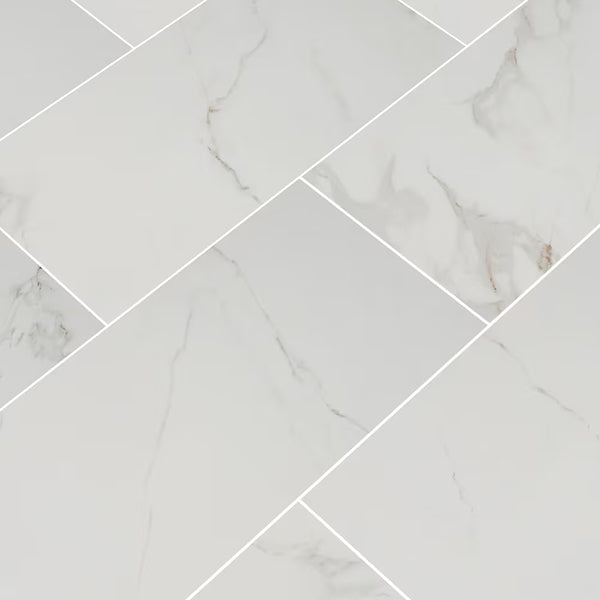 MSI Stone ULC Arctic Ravine Carrara White Porcelain Tile 0.37 inch Thickness 24 inch Width 16 sq. ft. Coverage Polished Finish Marble Look