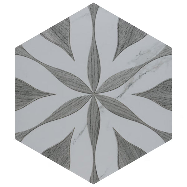 Merola Tile Llama Flower Loire Silver Smoke Porcelain Tile – 0.38 inch Thick, 8.63 inch x 9.88 inch, 11.5 sq.ft/Case – Mixed Texture Floral Finish
