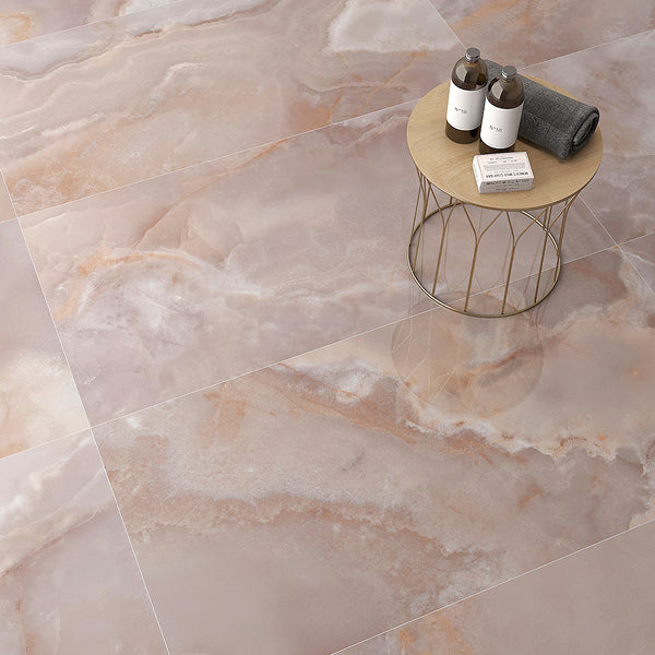Ivy Hill Tile Jume Onyx Coral Porcelain Tile – 0.39 inch Thick, 24 inch x 48 inch, 15.49 sq.ft/Case – Polished Onyx Look Finish