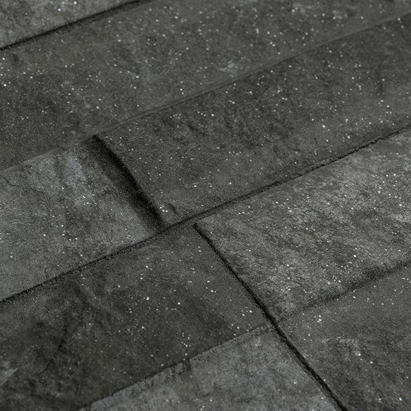 Merola Tile Ordino Black Porcelain Wall Tile 3.25 inch x 17.5 inch – 9.6 sq. ft. per Case Textured Stone Look Finish