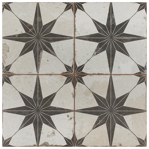 Merola Tile Kings Star Nero 17-5/8 inch x 17-5/8 inch Ceramic Floor and Wall Tile – 11.02 Sq. Ft. Coverage per Case