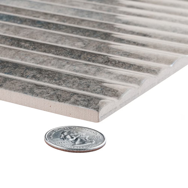 Merola Tile Rubik Greige Ceramic Wall Tile 0.35 inch Thick 5.88 inch Wide 10.78 sq. ft. per Case – Glossy Fluted Finish