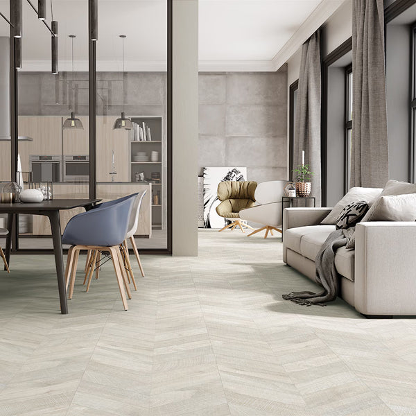 Ivy Hill Tile Montgomery Chevron White Porcelain Tile – 0.39 inch Thick, 24 inch x 48 inch, 15.49 sq.ft/Case – Matte Finish