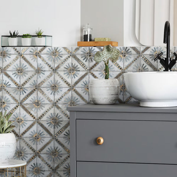 Merola Tile Harmonia Kings Marrakech Blue Ceramic Floor and Wall Tile 13 inch Width 13 inch Length 12.19 sq ft/case Patterned Matte Finish