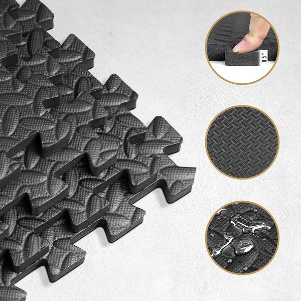 CAP Barbell 24 inch x 24 inch x 1/2 inch Multi-Use Interlocking Puzzle Exercise Mat – 12 Piece EVA Foam Gym Flooring Set Covering 48 sq. ft.