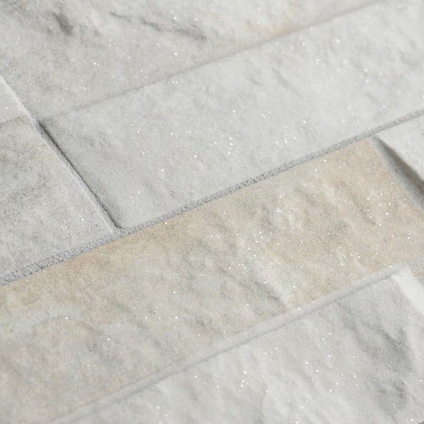 Merola Tile Ordino White Porcelain Tile 0.34 inch Thick 3.25 inch x 17.5 inch 9.6 sq. ft./Case Textured Stone Look Wall Tile